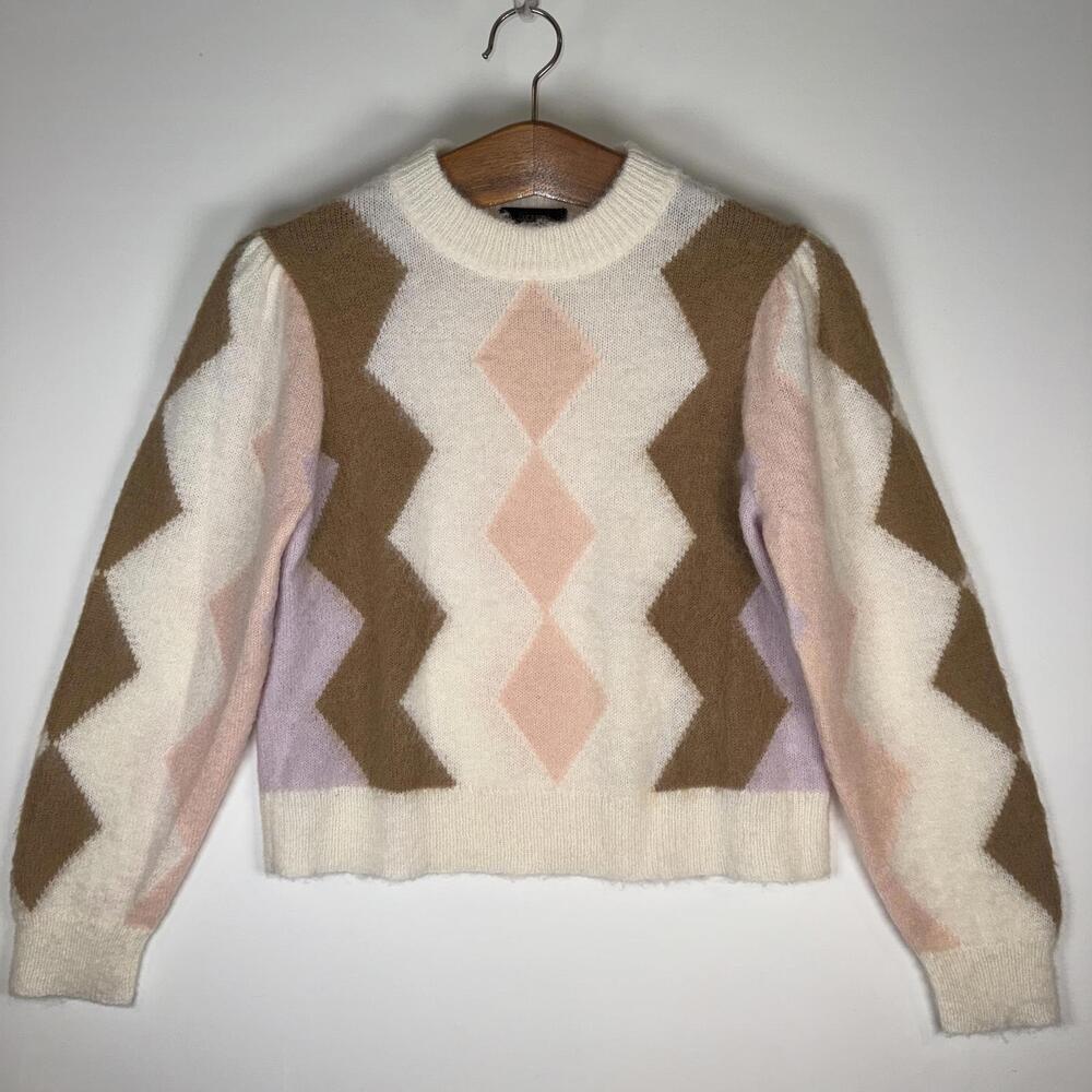J.Crew Women’s Diamond-Checkered Cropped Crewneck Sweater - Size S - Picture 1 of 6